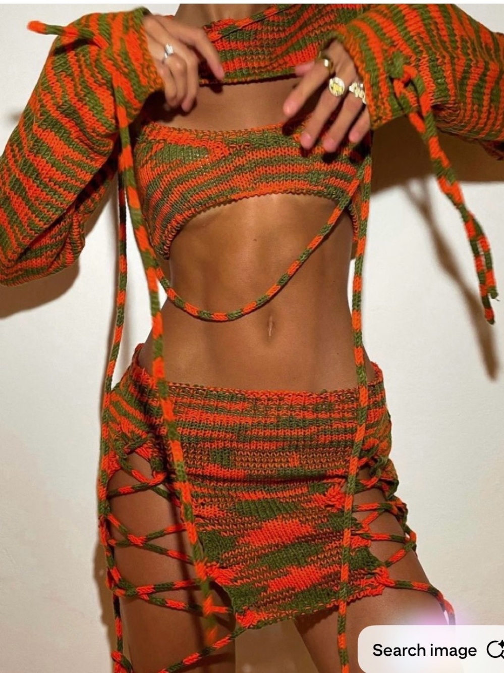 Sydney Jaded London Orange & Green Lace-Up Mini Skirt & Bra Top